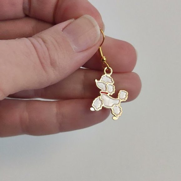 White Poodle Earrings - Picture 5 of 6